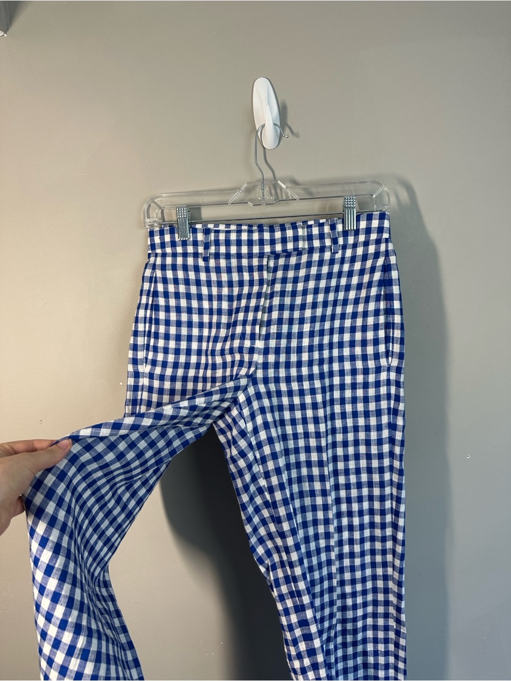 J. Crew Blue And White Linen Gingham Pants Trousers Slacks Size 00 - Picture 7 of 16